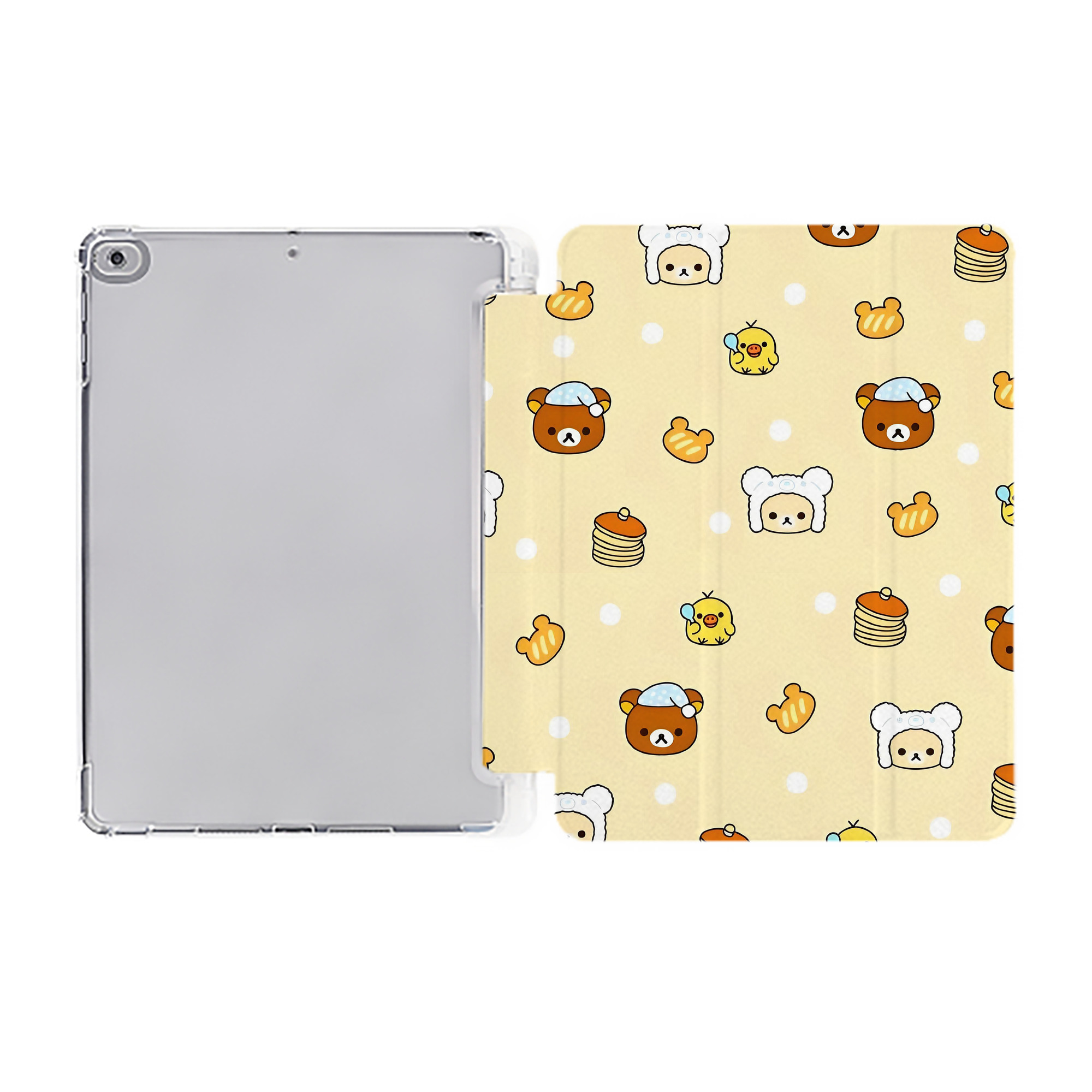 （画像用） リラックマ リラックマ キイロイトリ Rilakkuma Korilakkuma Kiiroitori IPad ケース ペン収納付き 三つ折りスタンド PUレザー×シリコン 対応機種9.5/10.5/10.9インチ